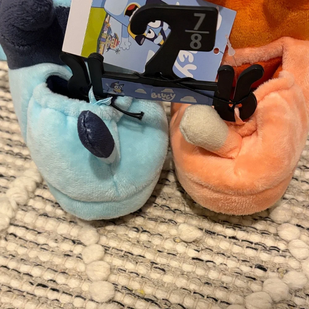 Plush Kids Character Slippers in Orange and Light Blue